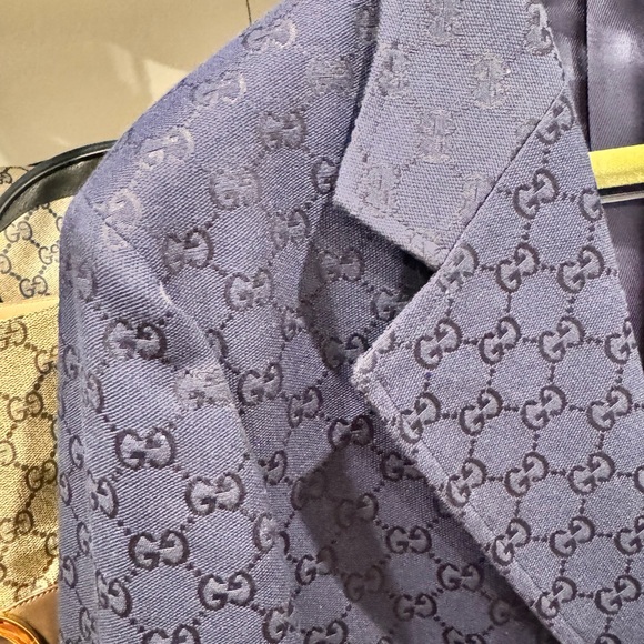 100% Authentic - GUCCI Monogram Jacket - Formal Suit Coat Size 46R - Navy Blue - Picture 9 of 15
